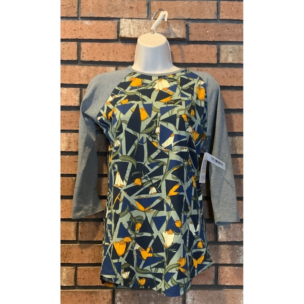 Lularoe Womens Gray Floral‎ Randy 3/4 Sleeve Top Size XS